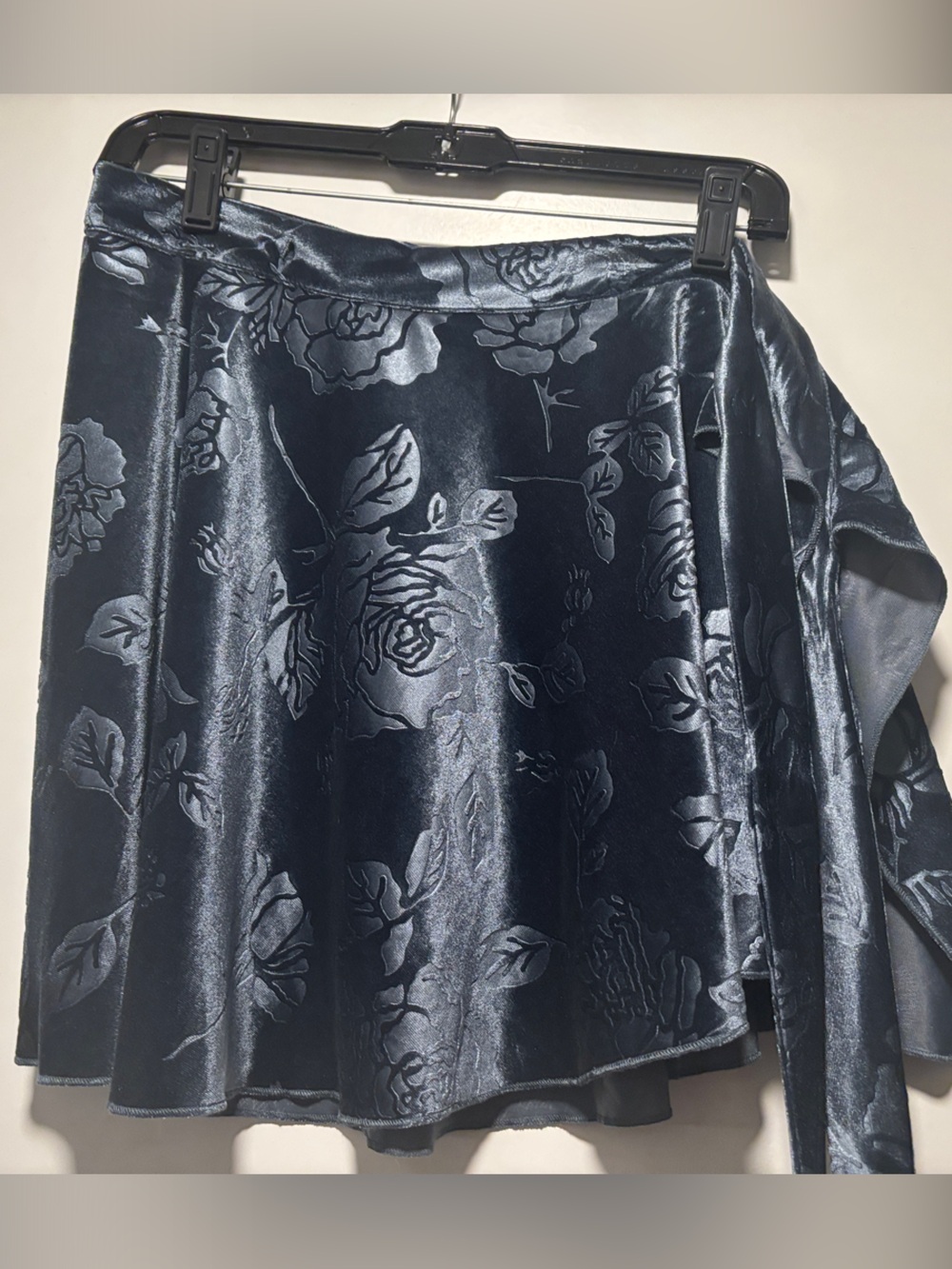 Cider Black Floral Satin Wrap Skirt with Long Side Tie